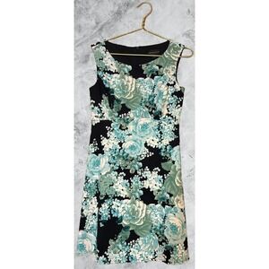 Connected Apparel Teal Floral Sleeveless Sheath Dress Petite 10P TDD63354P